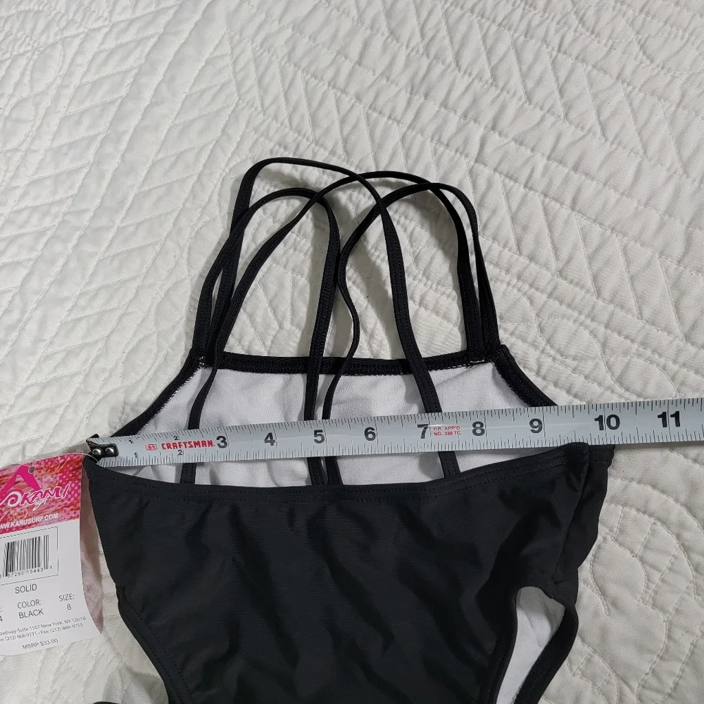 Girls Black Crisscross Cut Out One Piece Bathingsuit / Swimsuit